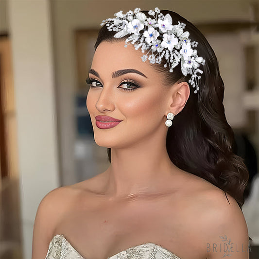 BHP856-S silver rhinestone pearl hair comb