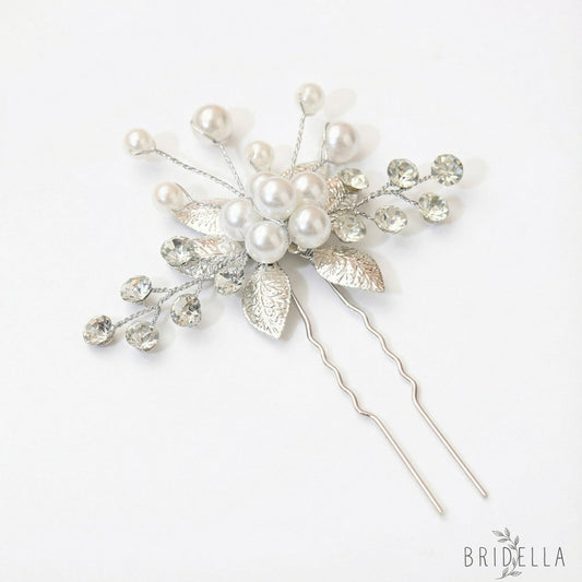 Silver Rhinestone Pearl Bridal Hair Pins Wedding - Bridella BHP504-S - Silvery - HEADWEAR