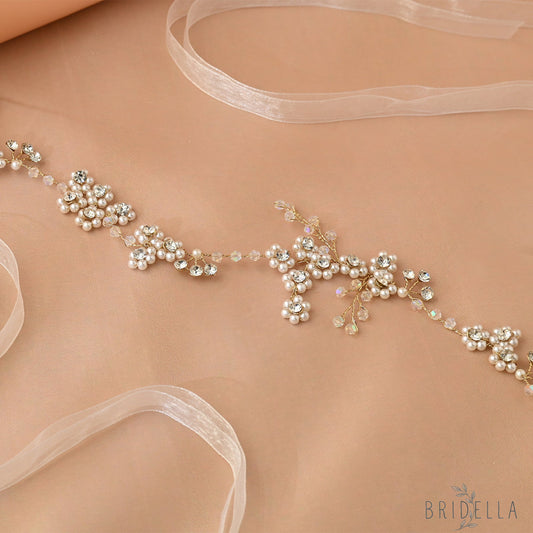 Silver Rhinestone Pearl Bridal Headband – Bridella BHP129-S - Silvery - HEADWEAR