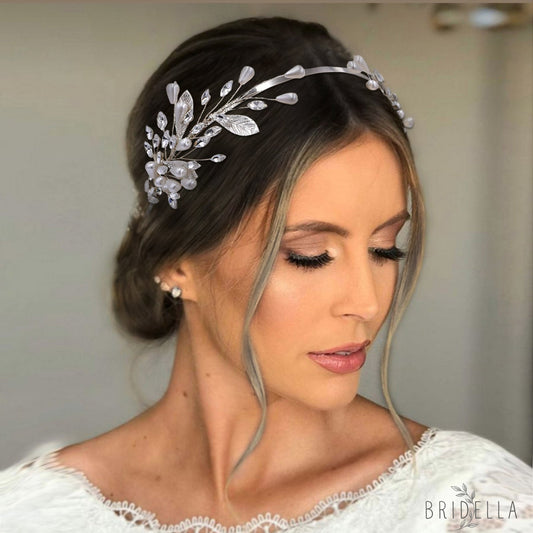 BHP586-S silver rhinestone pearl tiara