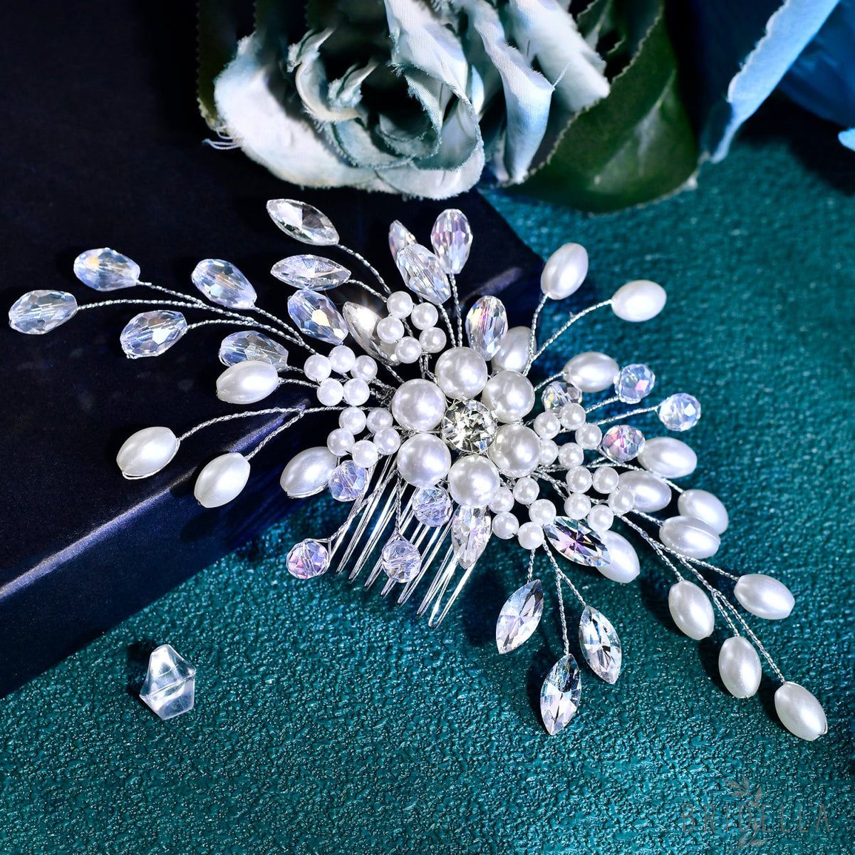 BHP836-S silver rhinestone pearl tiara