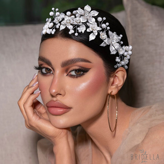 BHP749-S silver rhinestone pearl tiara