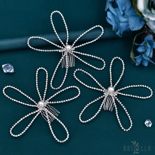 BHP367-Single Hair Comb silver rhinestone pearl hair comb