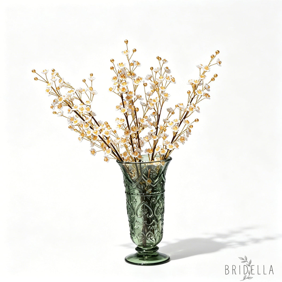 Single Stem White & Gold Crystal Plum Blossom Artificial Flower K70 - Orange