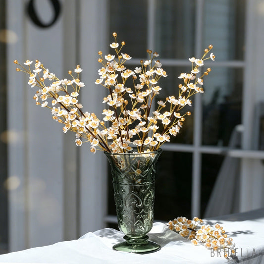 Single Stem White & Gold Crystal Plum Blossom Artificial Flower K70 - Orange