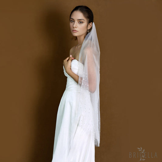 M119-I white rhinestone mesh veil