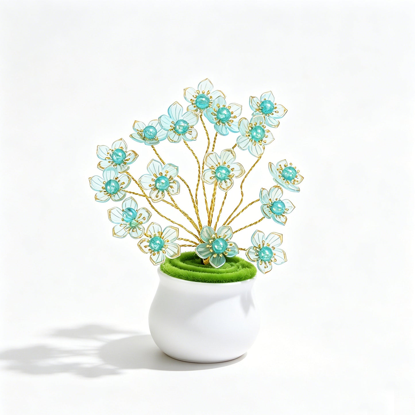 Handmade Blue Crystal Flower Arrangement in Mini Ceramic Pot L30