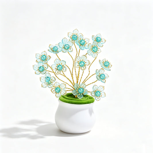 Handmade Blue Crystal Flower Arrangement in Mini Ceramic Pot L30