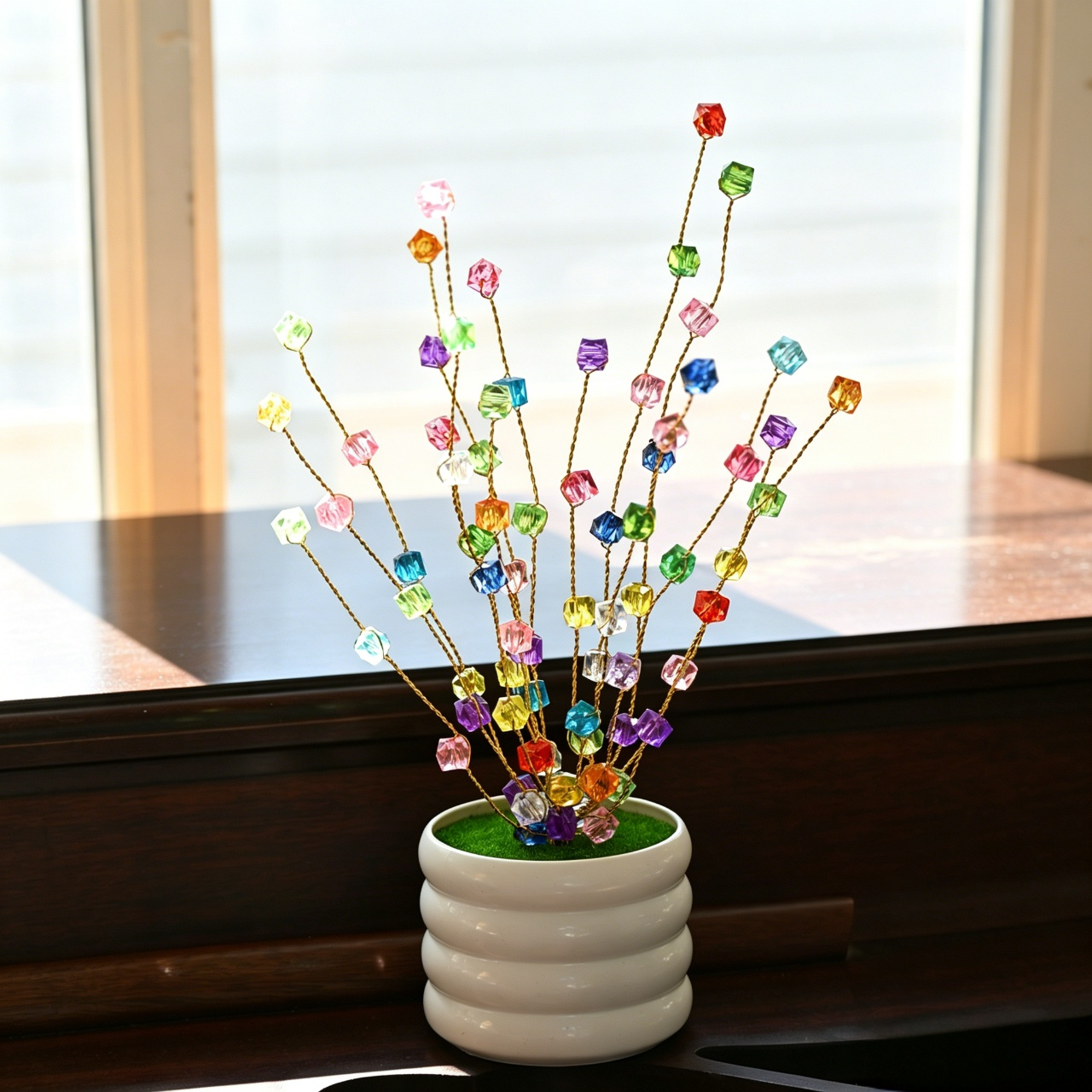 Handmade Rainbow Crystal Cube Tree, Artificial Flower Arrangement L63