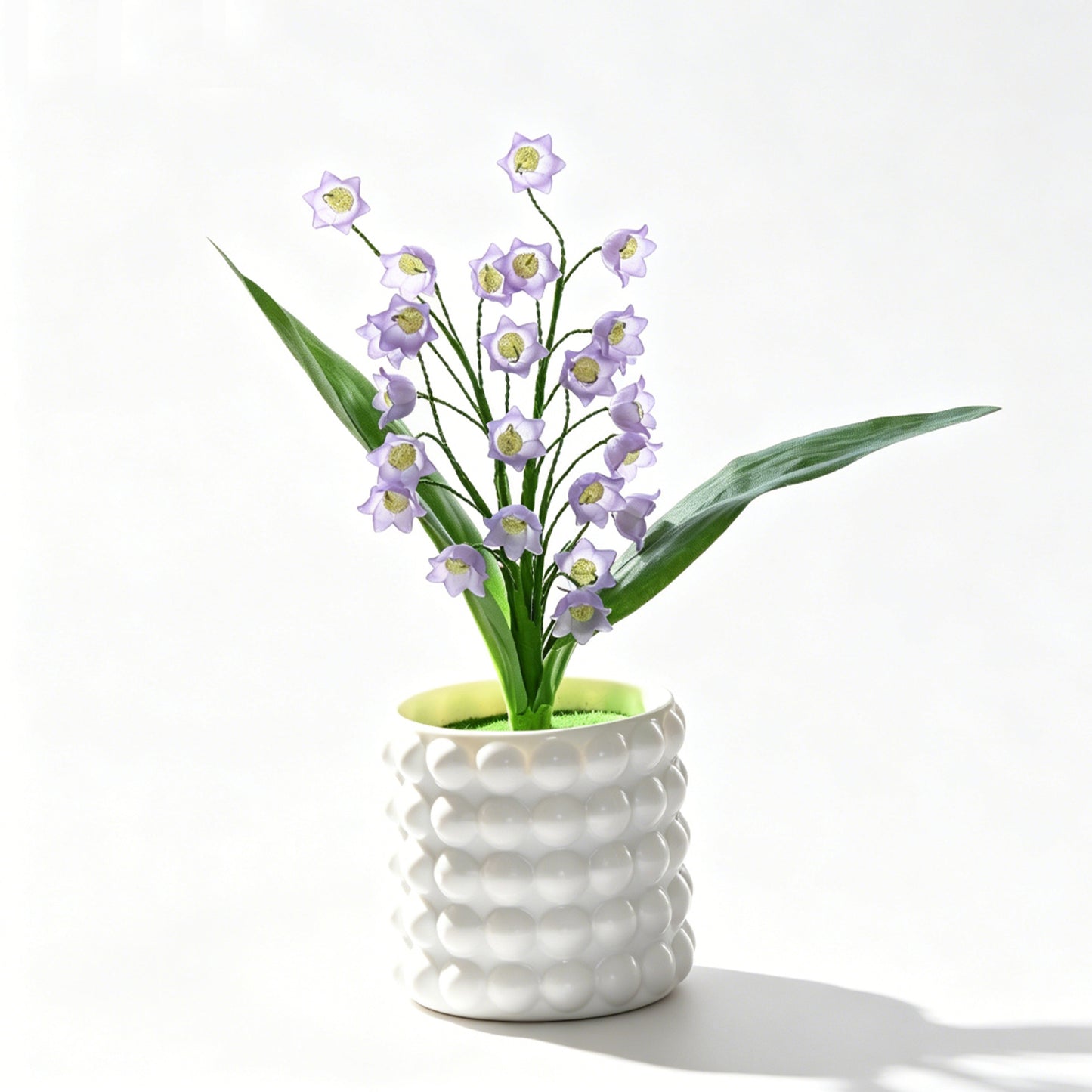 Handmade Purple Lily of the Valley Artificial Flower Arrangement in Bubble Ceramic Pot L26