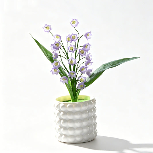 Handmade Purple Lily of the Valley Artificial Flower Arrangement in Bubble Ceramic Pot L26