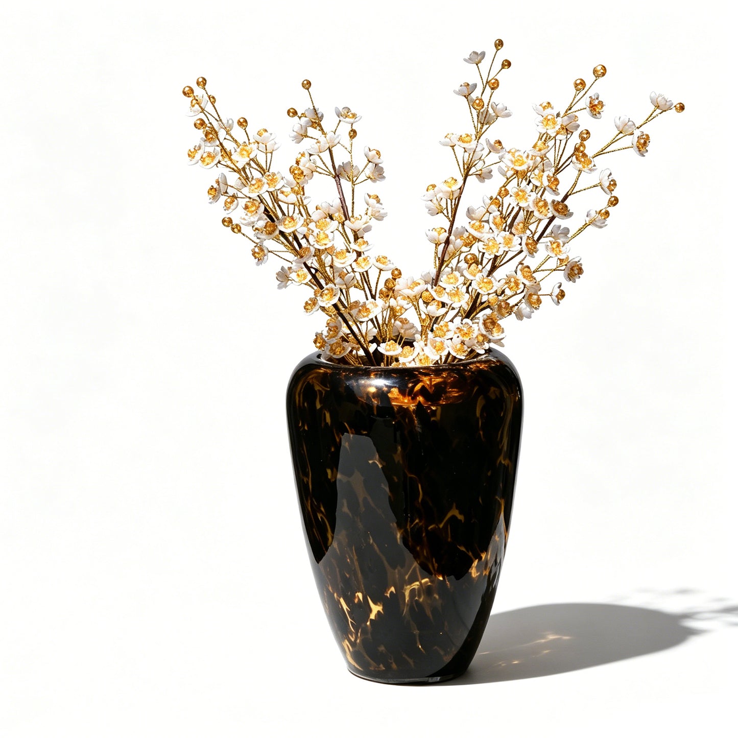 Single Stem White & Gold Crystal Plum Blossom Artificial Flower K70