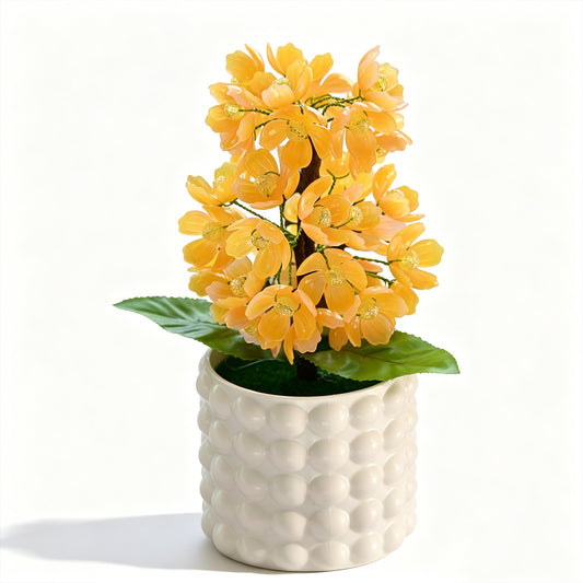 Handmade Yellow Hydrangea Flower Picks, Potted Faux Floral Arrangement L20