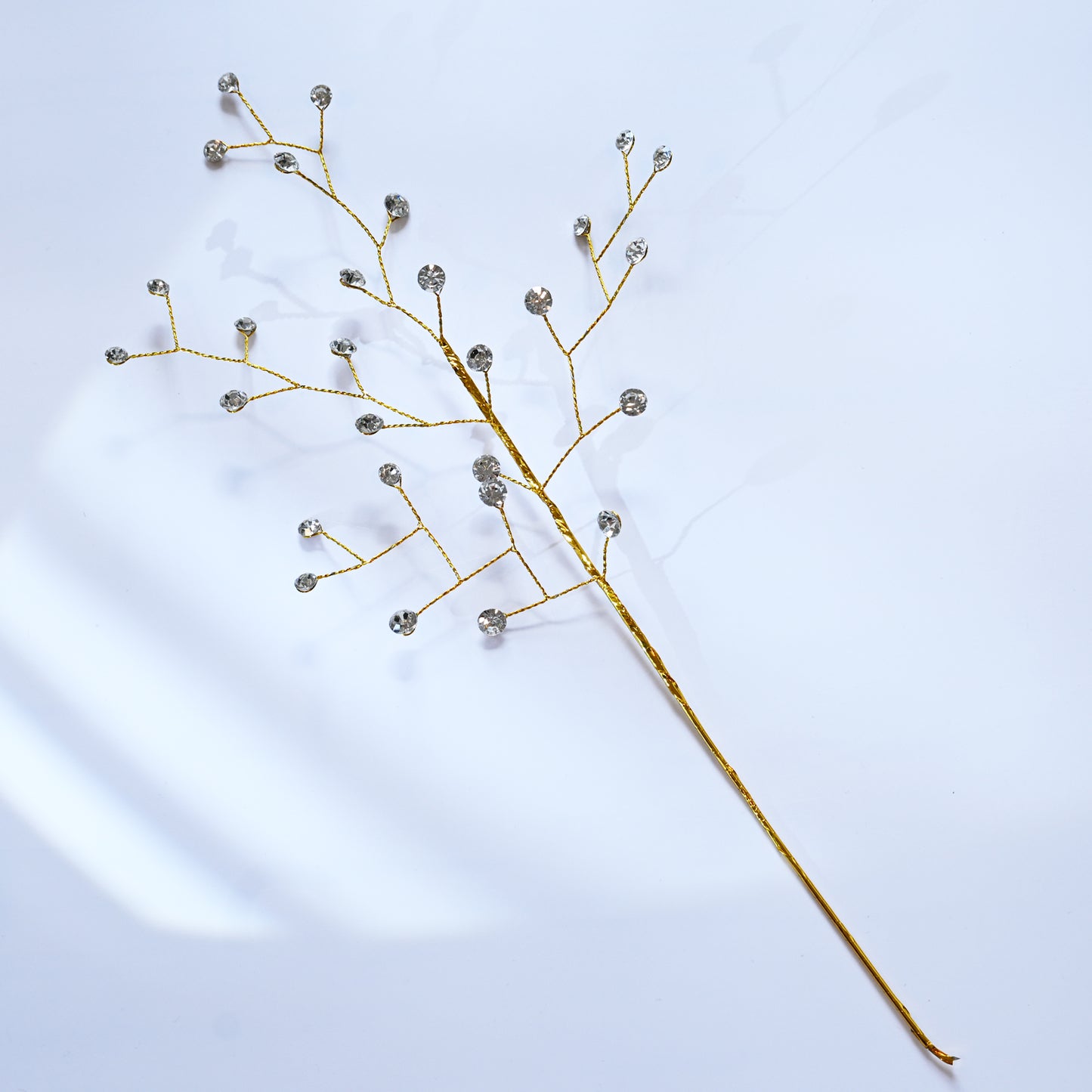 Handmade Gold Wire Crystal Bead Branch, Artificial Clear Rhinestone Floral Stem  K111