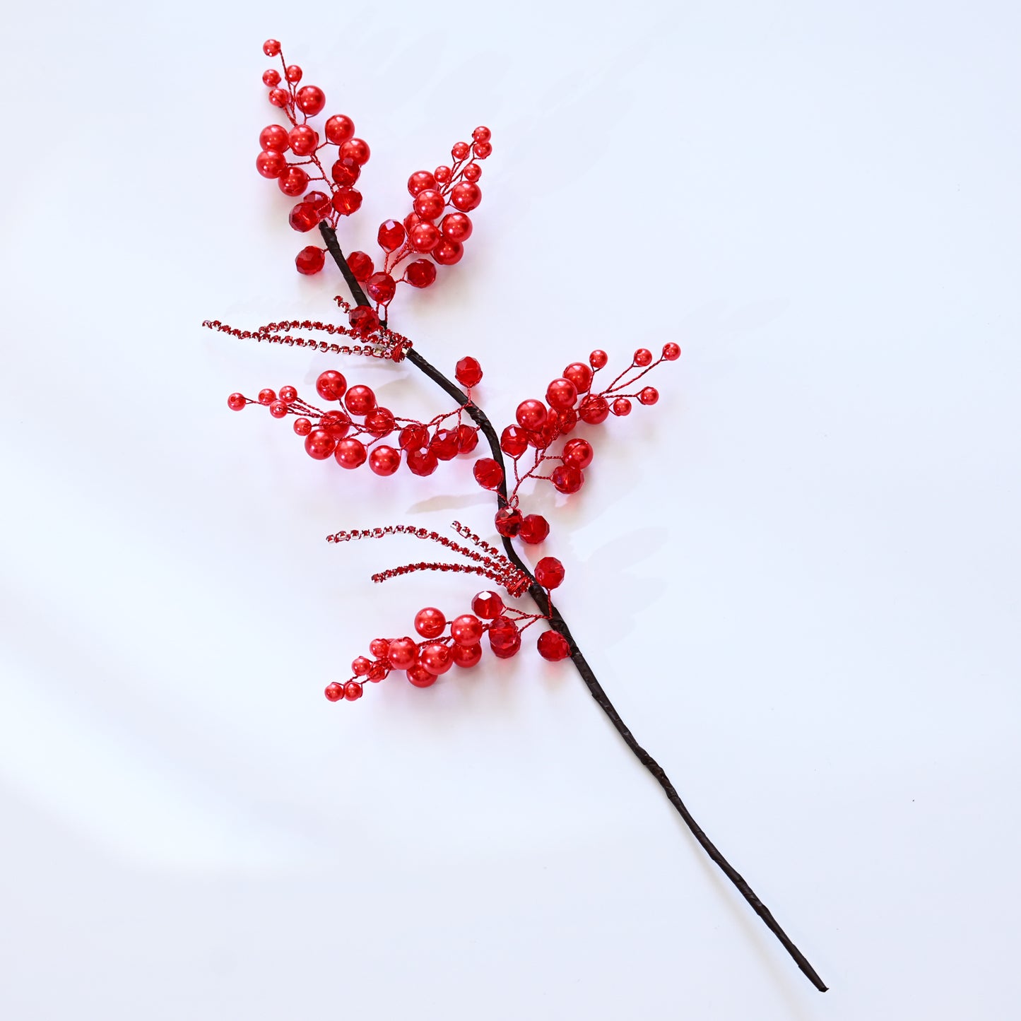 Handmade Pearl & Glossy Red Berry Artificial Branch Picks K125