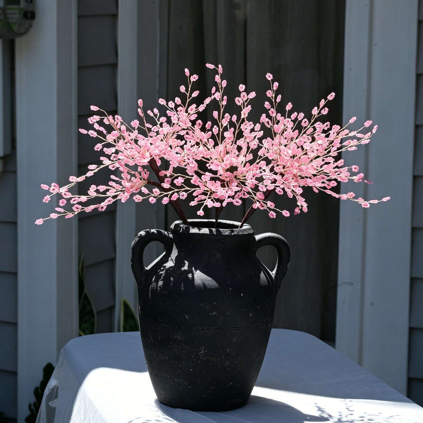 Single Stem Handmade Pink Crystal Beaded Artificial Cherry Blossom Branch K31