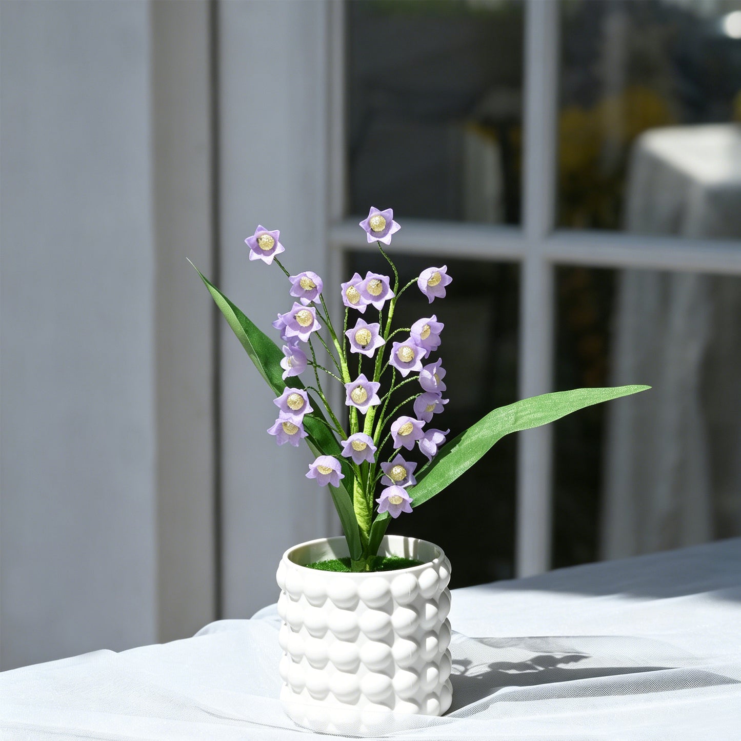 Handmade Purple Lily of the Valley Artificial Flower Arrangement in Bubble Ceramic Pot L26