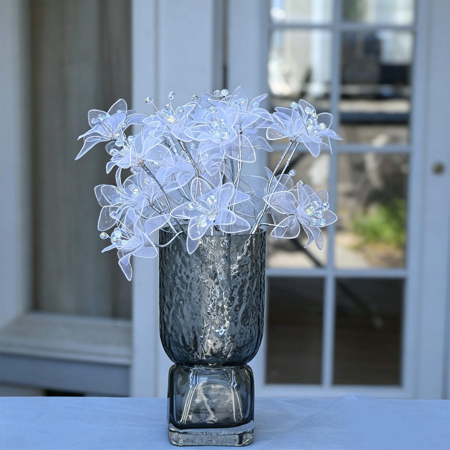Handmade Sheer Mesh Crystal Flower Branch Picks  K149