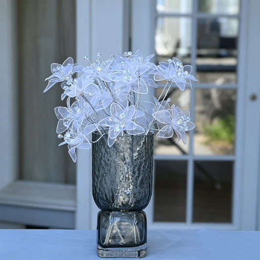 Handmade Sheer Mesh Crystal Flower Branch Picks  K149
