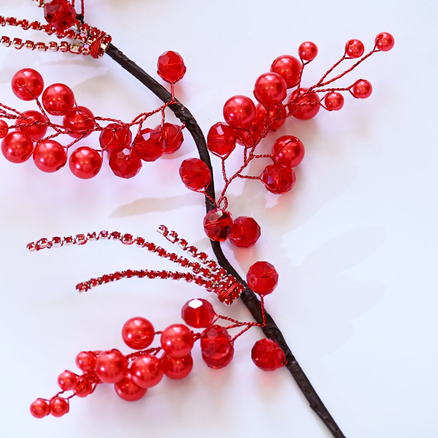 Handmade Pearl & Glossy Red Berry Artificial Branch Picks K125