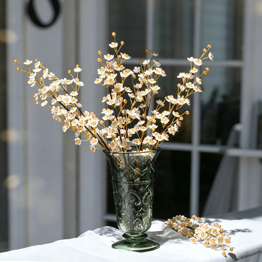 Single Stem White & Gold Crystal Plum Blossom Artificial Flower K70