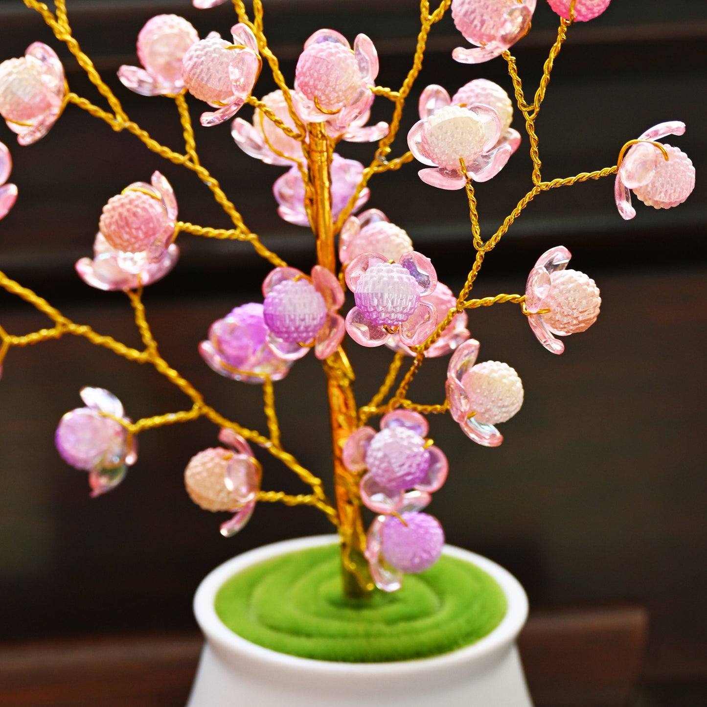 Handmade Pink Crystal Bud Tree L31