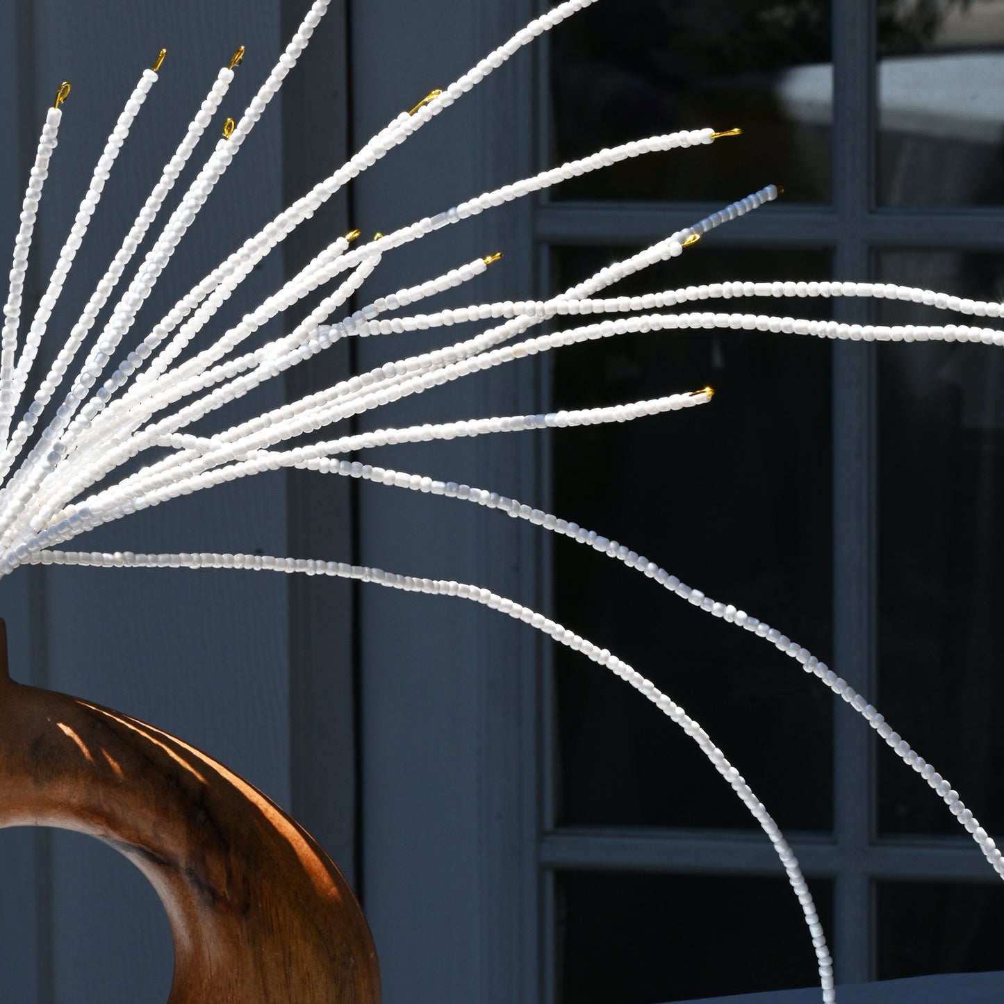 Handmade White Beaded Firework Branch Picks K192