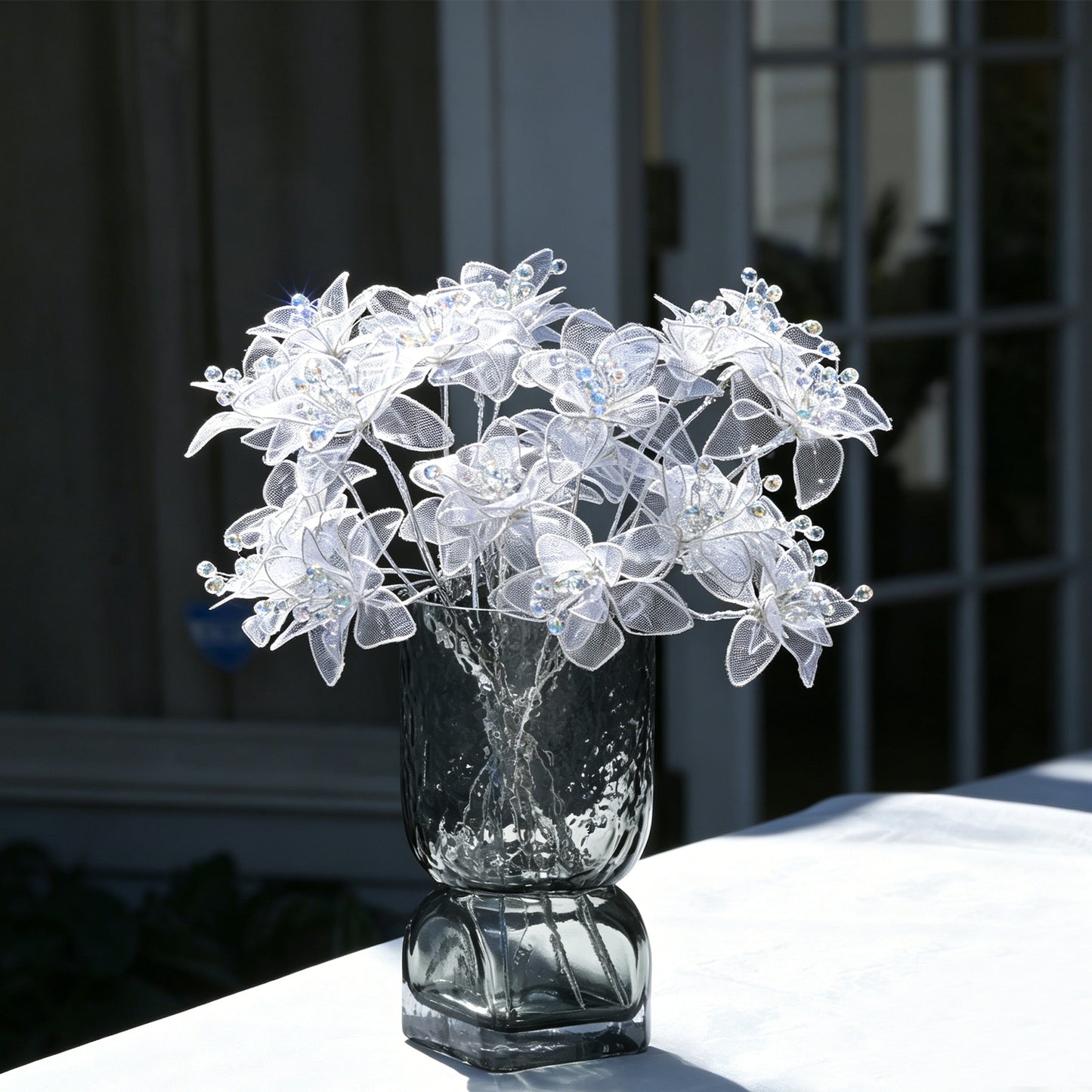 Handmade Sheer Mesh Crystal Flower Branch Picks  K149