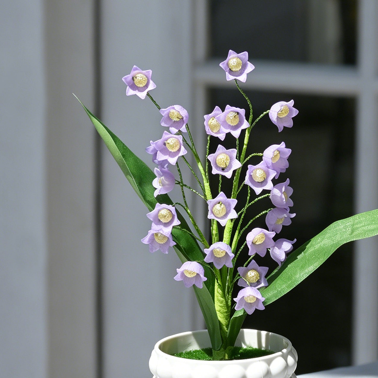 Handmade Purple Lily of the Valley Artificial Flower Arrangement in Bubble Ceramic Pot L26