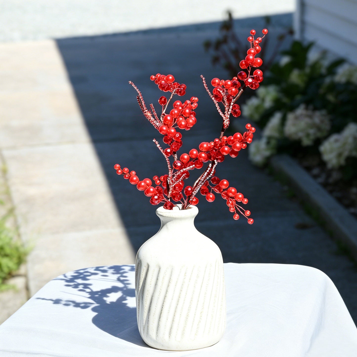 Handmade Pearl & Glossy Red Berry Artificial Branch Picks K125