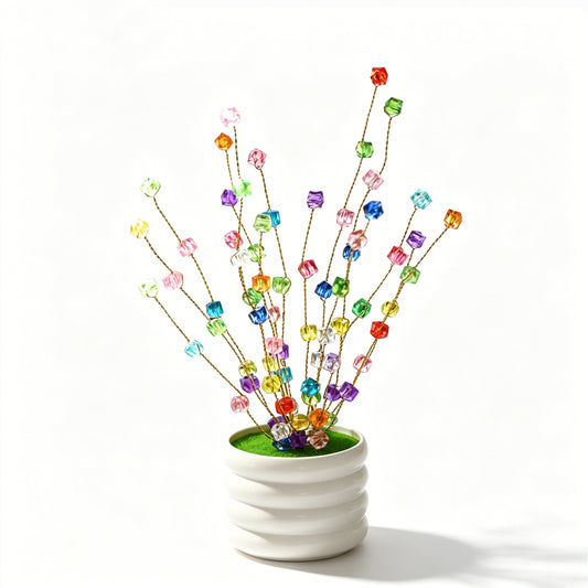 Handmade Rainbow Crystal Cube Tree, Artificial Flower Arrangement L63