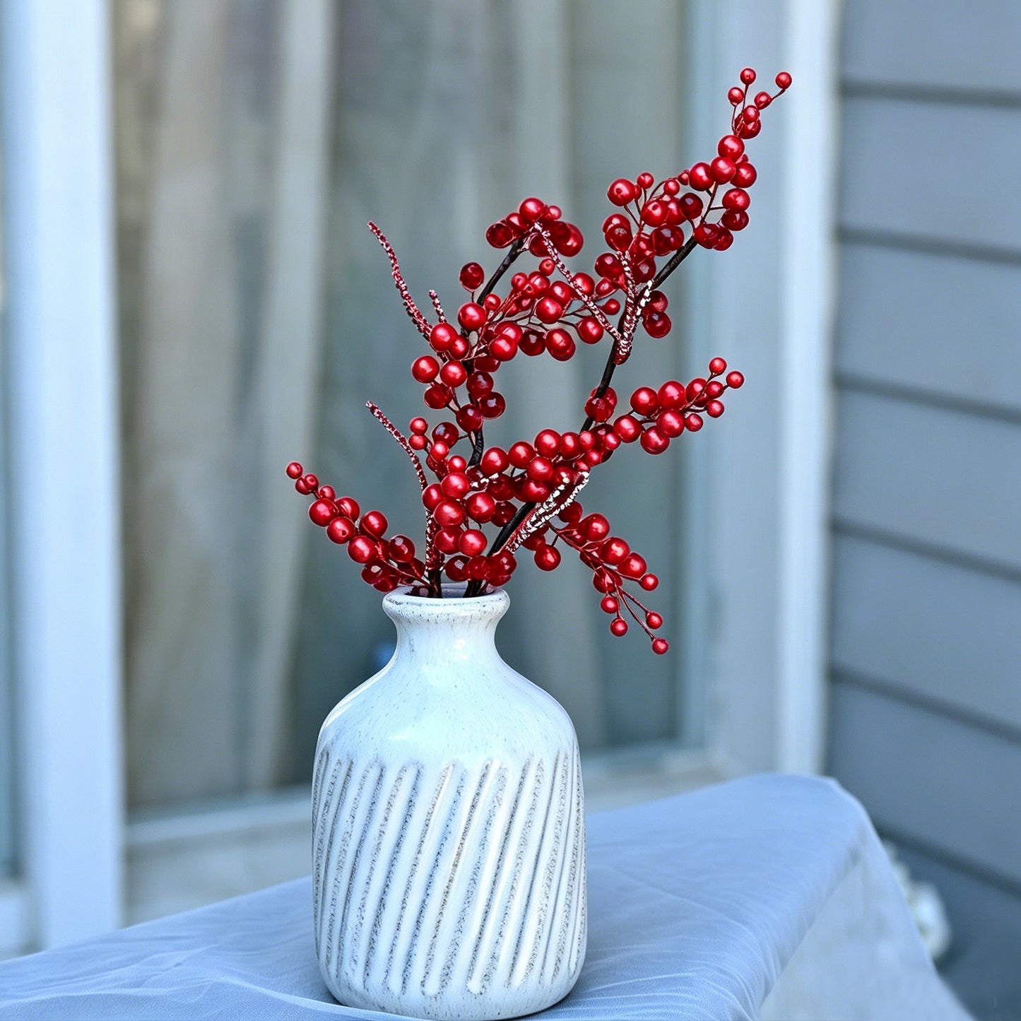 Handmade Pearl & Glossy Red Berry Artificial Branch Picks K125
