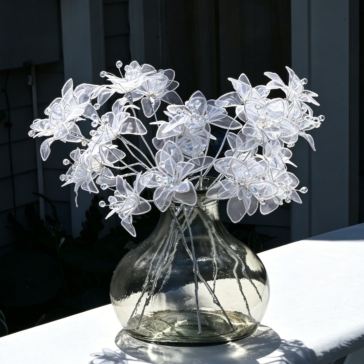 Handmade Sheer Mesh Crystal Flower Branch Picks  K149