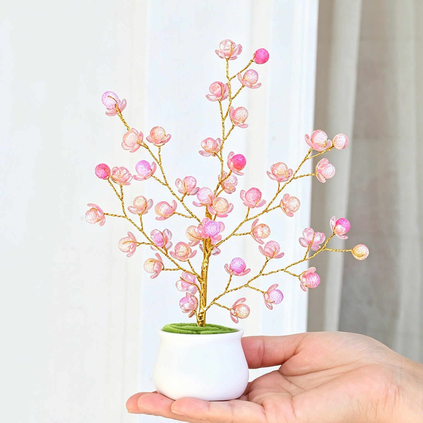 Handmade Pink Crystal Bud Tree L31
