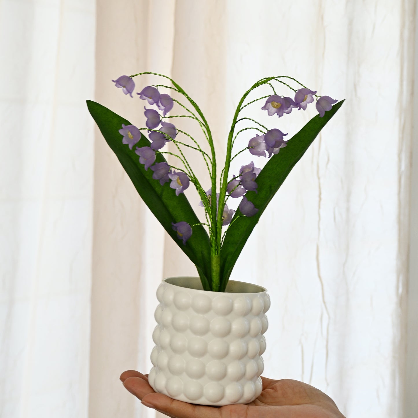 Handmade Purple Lily of the Valley Artificial Flower Arrangement in Bubble Ceramic Pot L26
