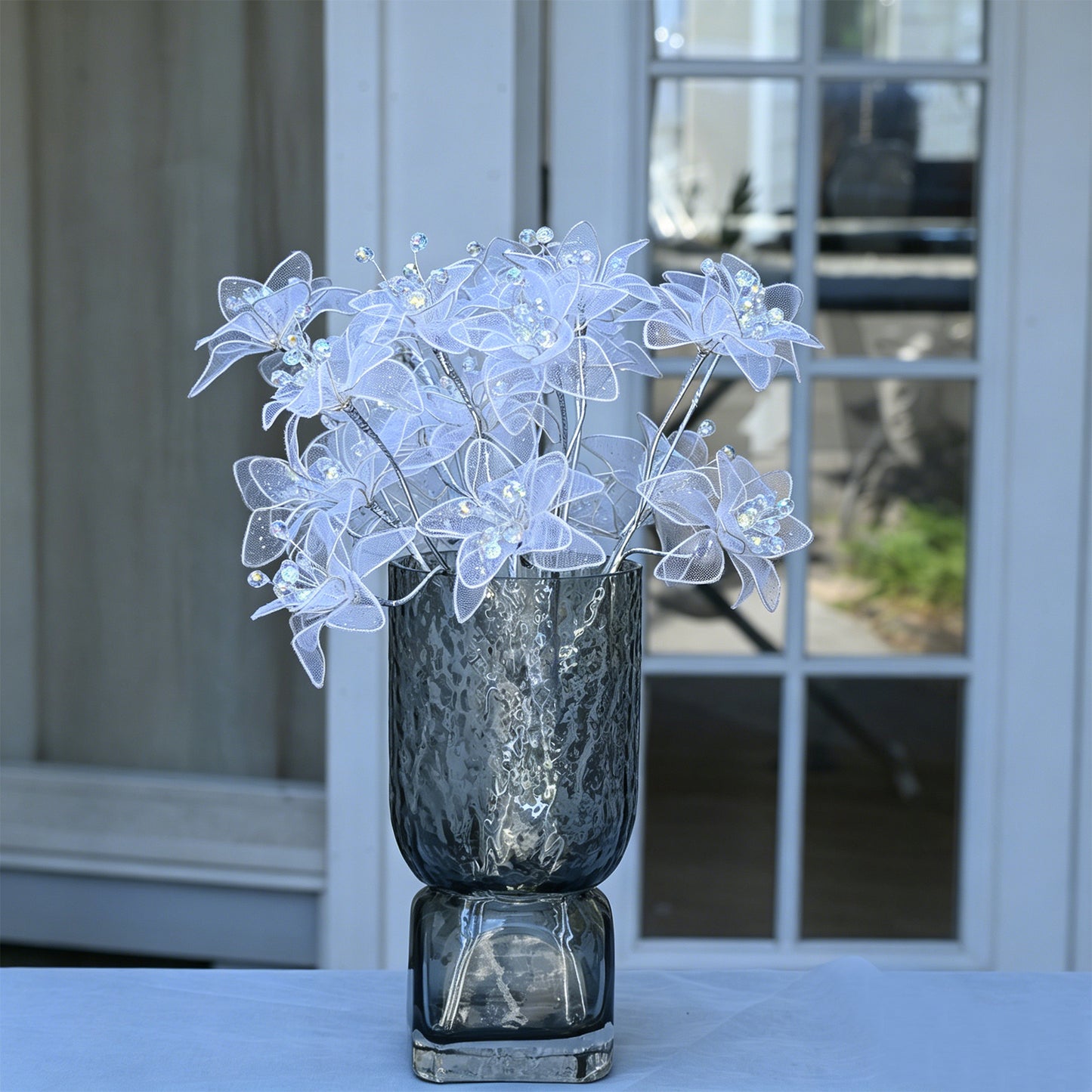 Handmade Sheer Mesh Crystal Flower Branch Picks  K149