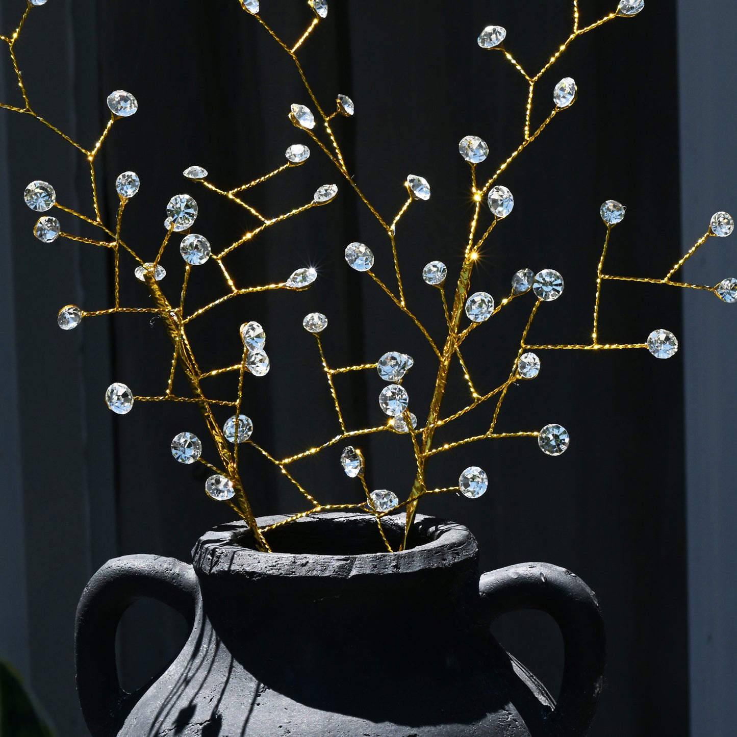 Handmade Gold Wire Crystal Bead Branch, Artificial Clear Rhinestone Floral Stem  K111