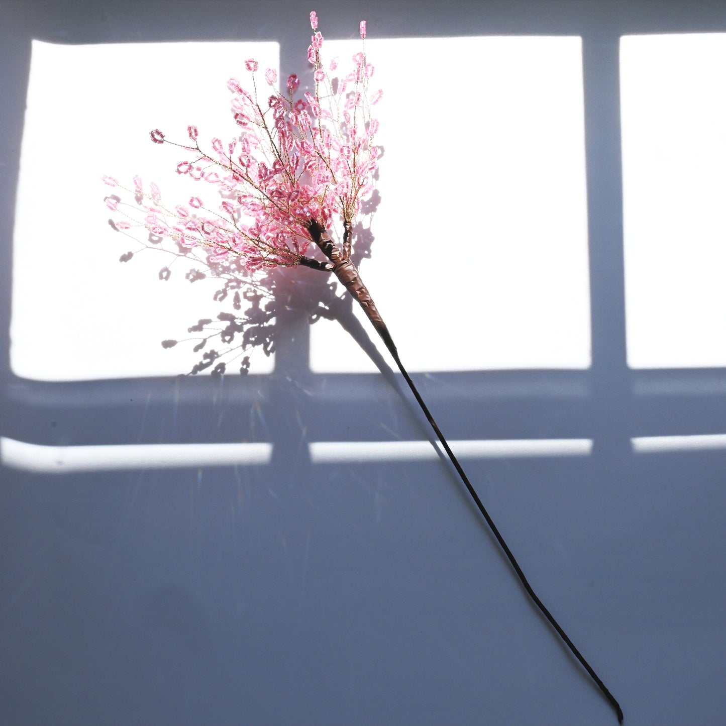 Single Stem Handmade Pink Crystal Beaded Artificial Cherry Blossom Branch K31