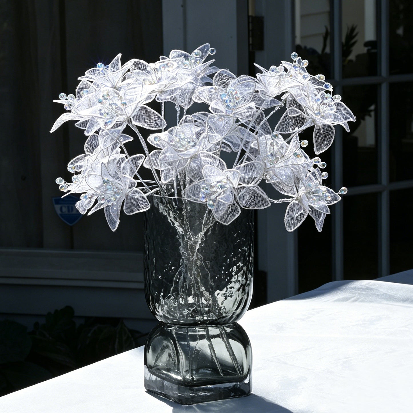 Handmade Sheer Mesh Crystal Flower Branch Picks  K149
