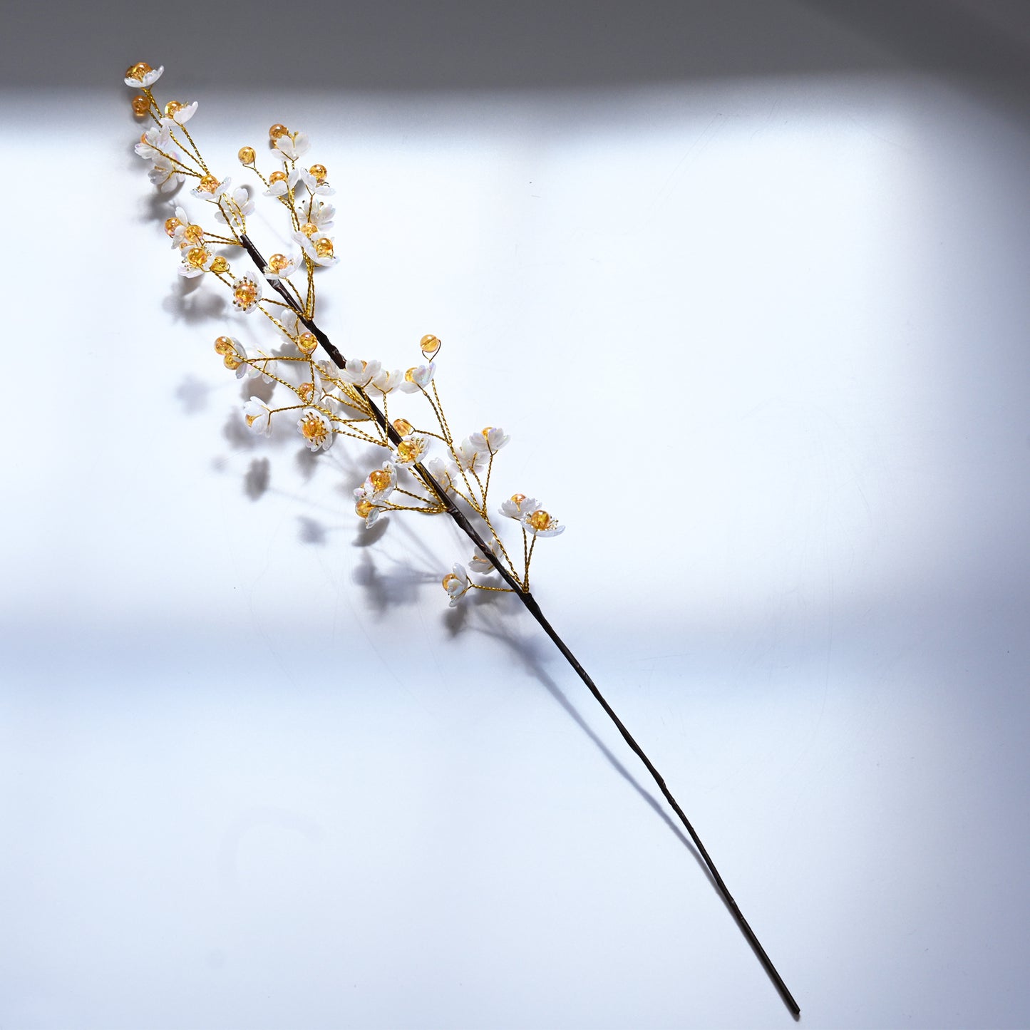 Single Stem White & Gold Crystal Plum Blossom Artificial Flower K70