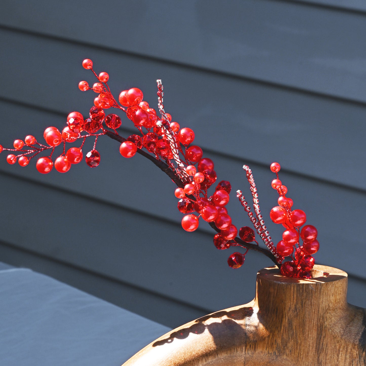 Handmade Pearl & Glossy Red Berry Artificial Branch Picks K125