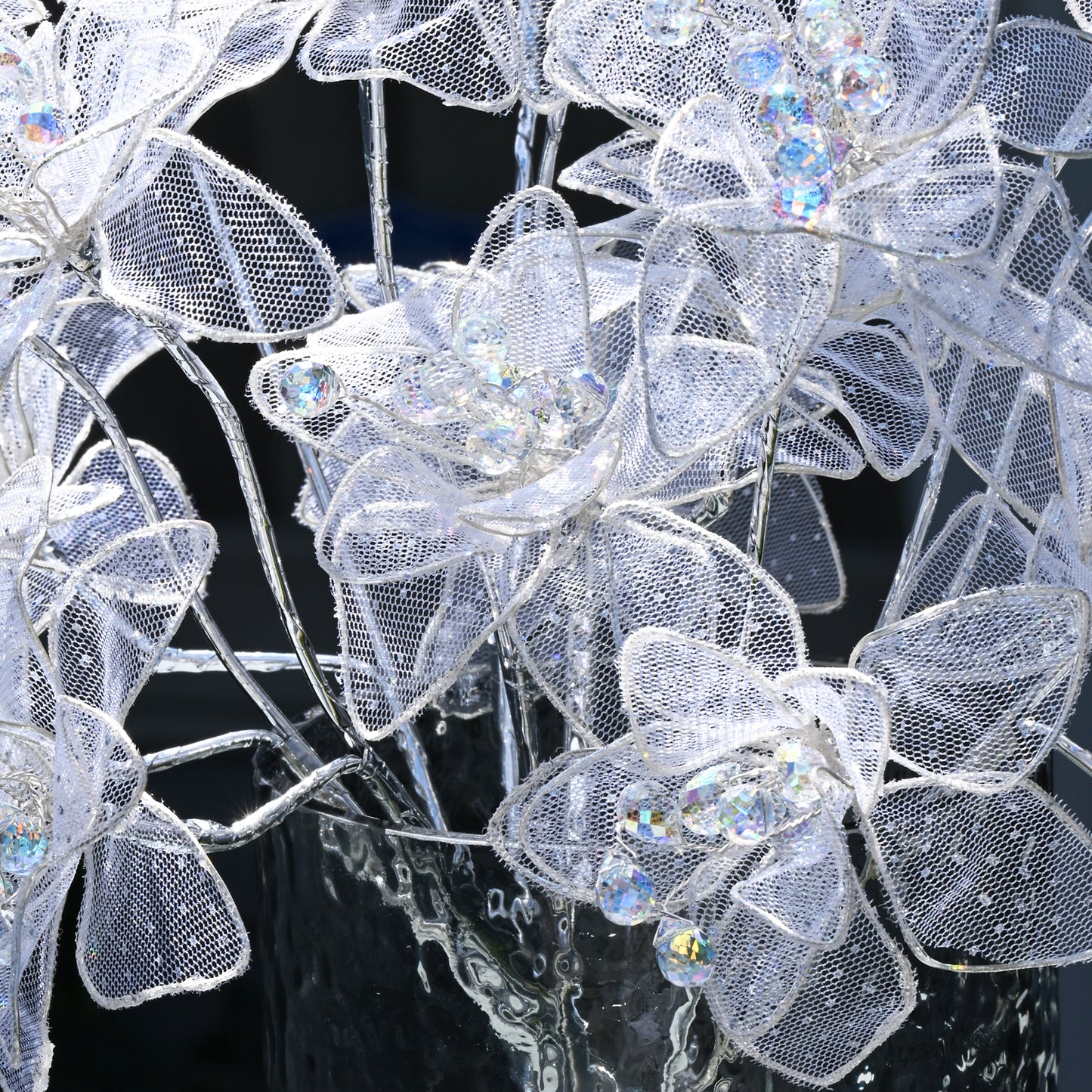 Handmade Sheer Mesh Crystal Flower Branch Picks  K149