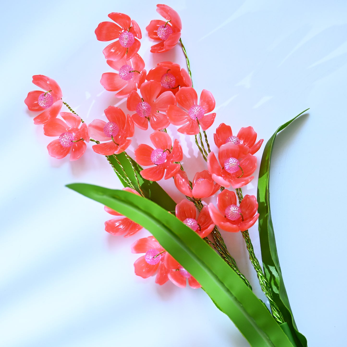 Artificial red Crystal Orchid Flower Stem, Single Stem K13  Handmade Acrylic Beaded Fake Phalaenopsis for Vase Arrangement, Home Wedding Party Floral DIY Decor