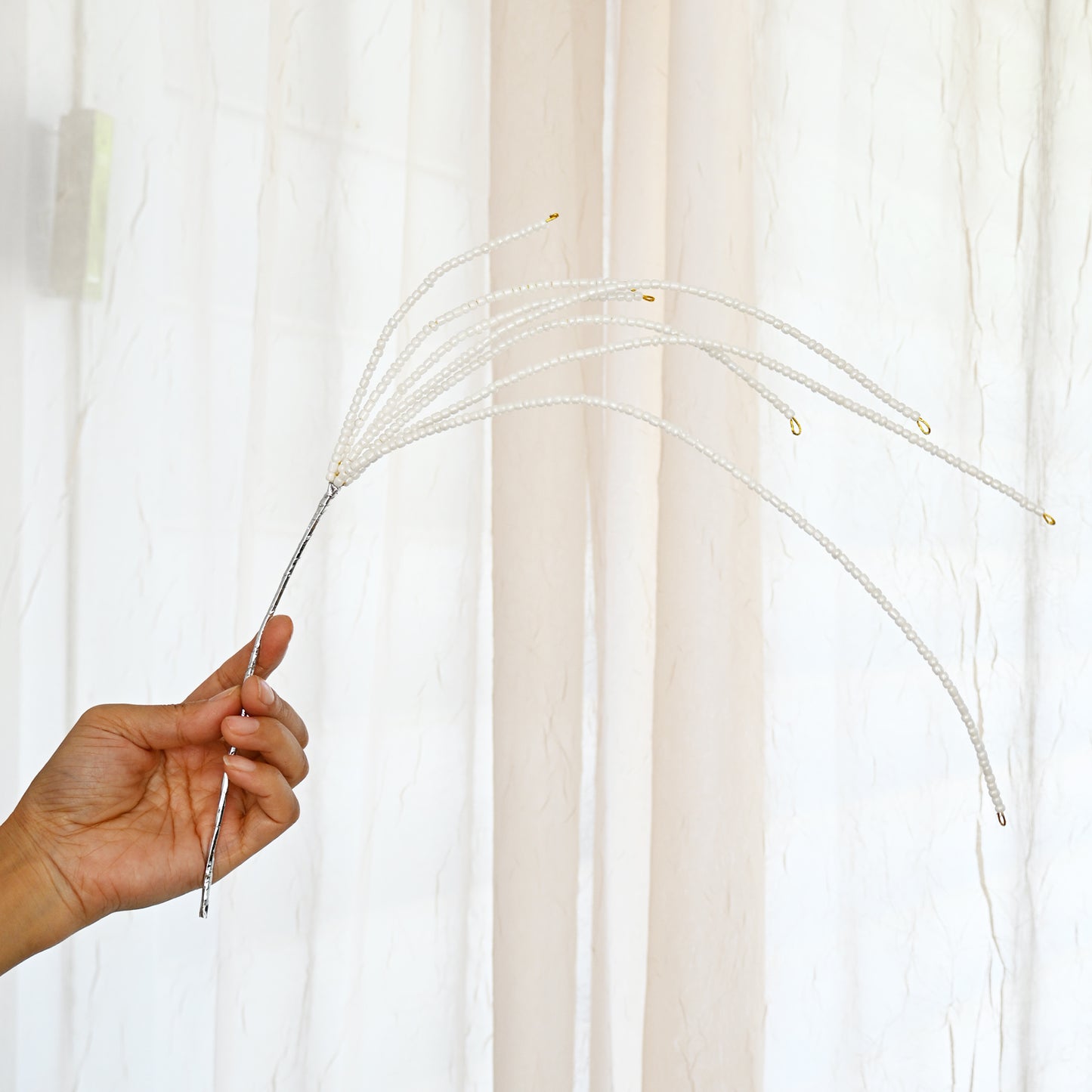 Handmade White Beaded Firework Branch Picks K192