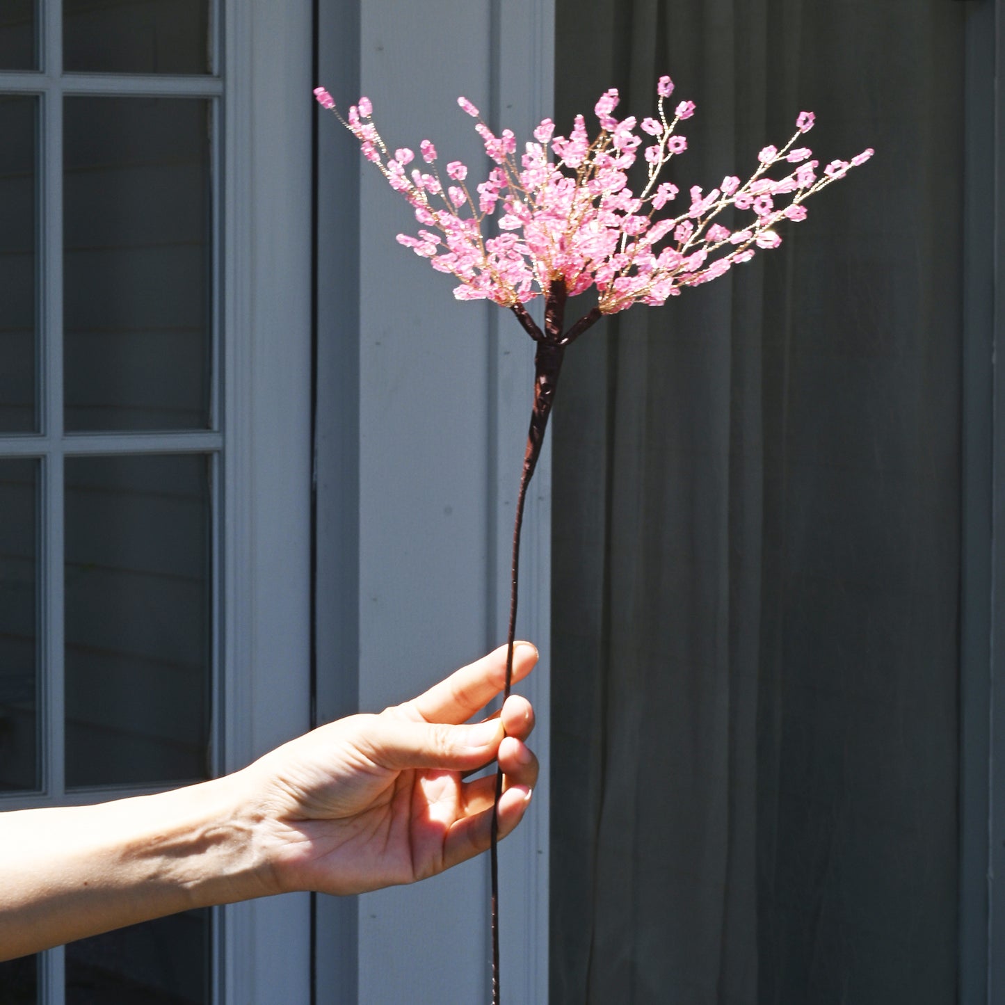 Single Stem Handmade Pink Crystal Beaded Artificial Cherry Blossom Branch K31