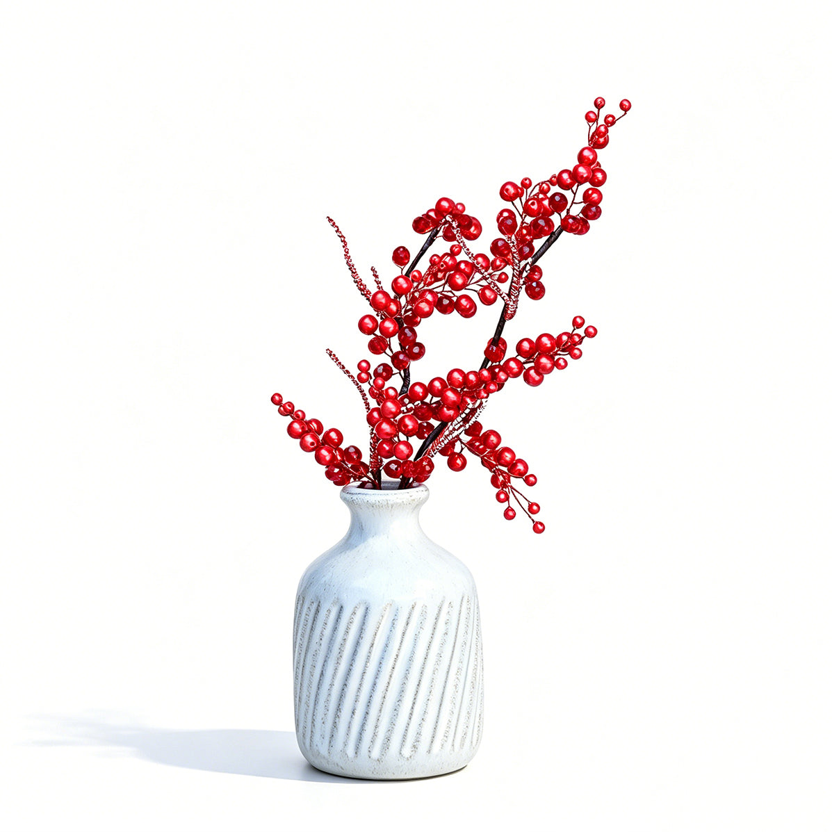 Handmade Pearl & Glossy Red Berry Artificial Branch Picks K125