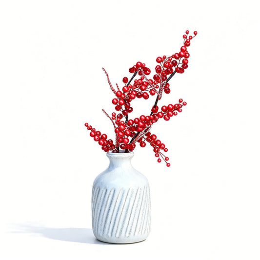 Handmade Pearl & Glossy Red Berry Artificial Branch Picks K125