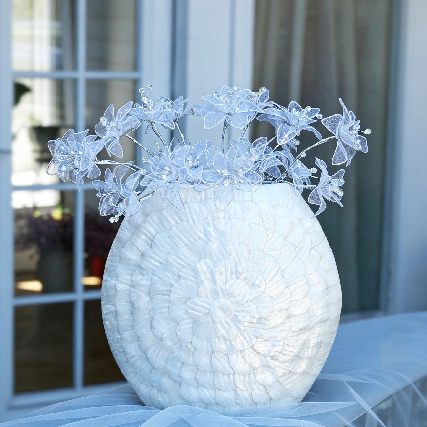 Handmade Sheer Mesh Crystal Flower Branch Picks  K149
