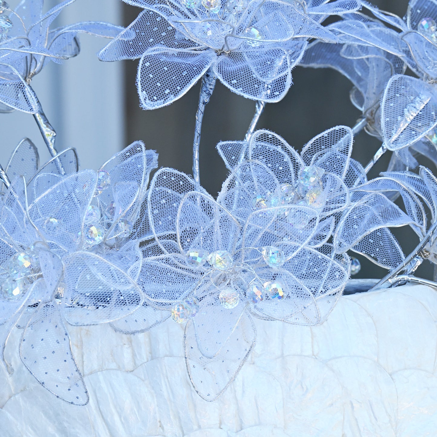 Handmade Sheer Mesh Crystal Flower Branch Picks  K149