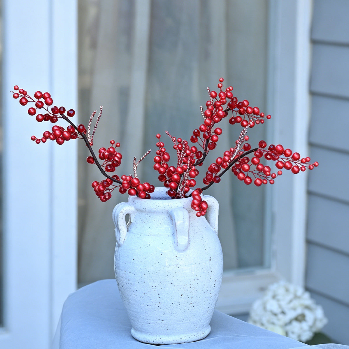 Handmade Pearl & Glossy Red Berry Artificial Branch Picks K125